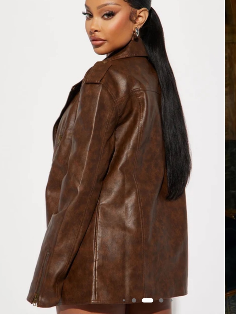 Fashion Nova Brown Faux Leather Moto skirt set - Picture 2 of 3